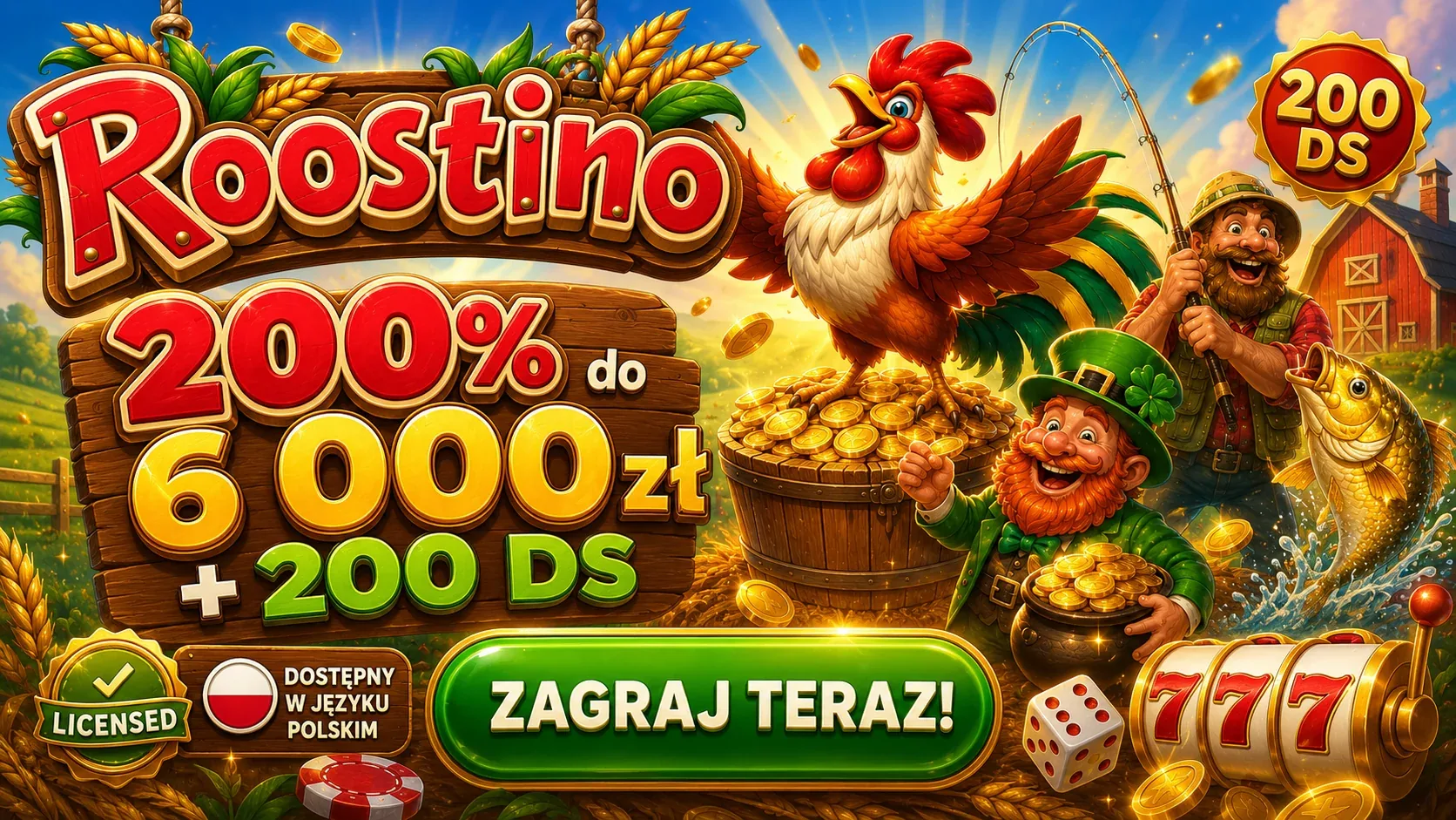 Bonus powitalny Roostino Casino: 200% do 6 000 zł + 200 darmowych spinów